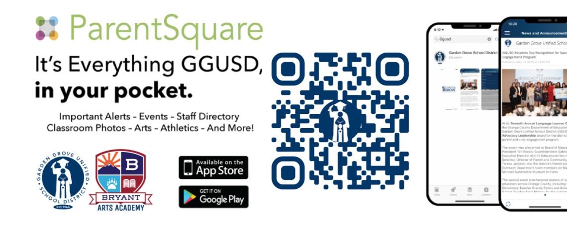ParentSquare... It's Everything GGUSD, in your pocket. Important Alerts - Events - Staff Directory - Classroom Photos - Arts - Athletics - And More!